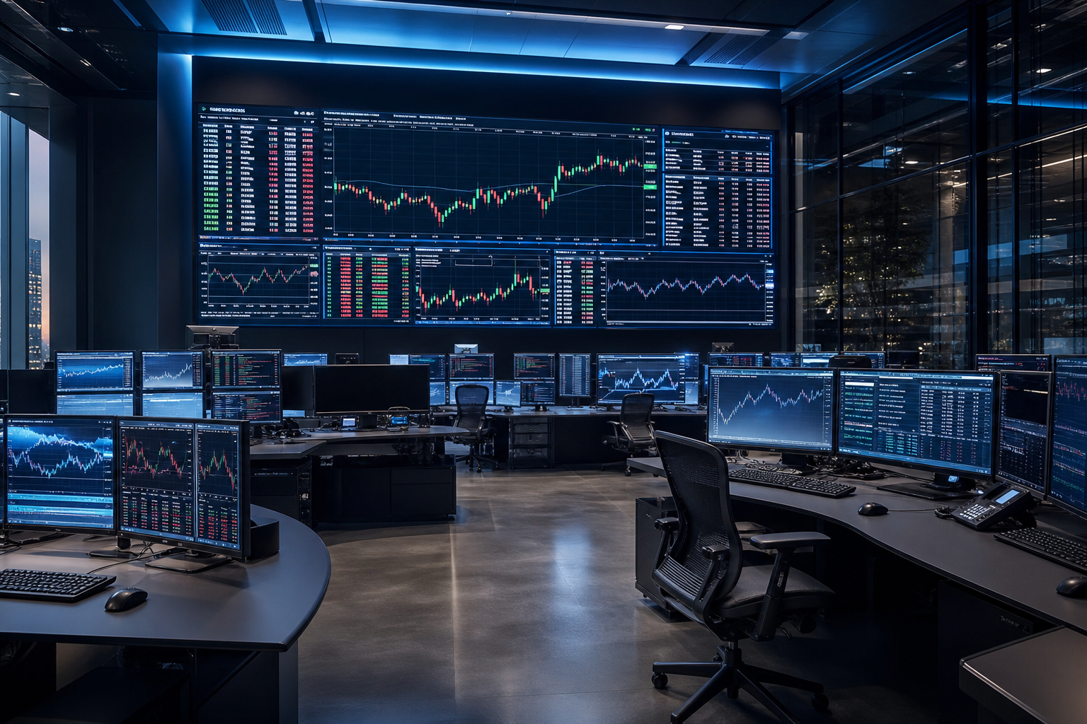 Forex operations floor with market data screens
